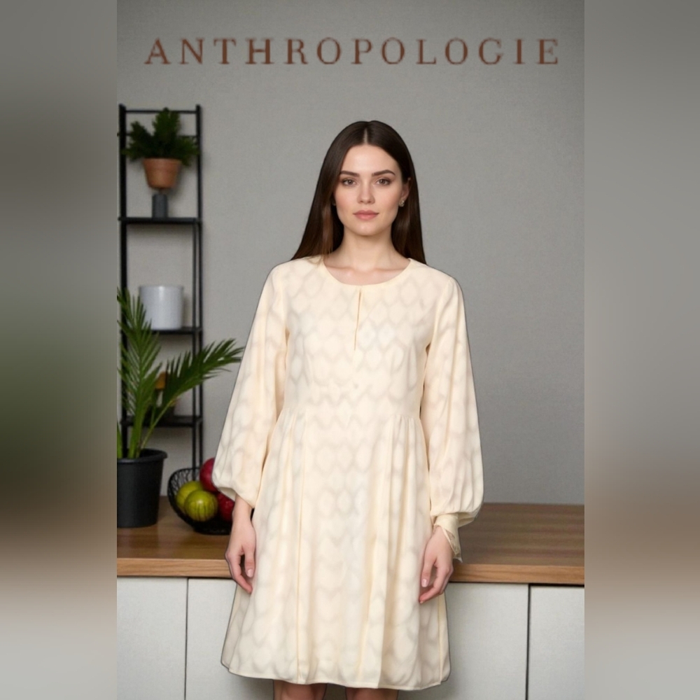 Anthro ottod'Ame Quiet Luxury Diamond Pattern Midi Cocktail Dress Cream NWT Sz 8